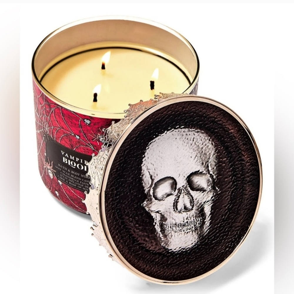 VAMPIRE BLOOD 3 Wick Candle With SKULL lid Bath & Body Works